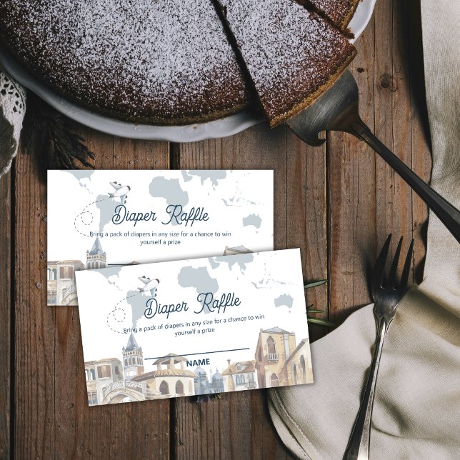 Carte D'accompagnement Boy World Map Airplane Diaper Raffle Baby Shower  (Boy World Map Airplane Diaper Raffle Baby Shower Enclosure Card)