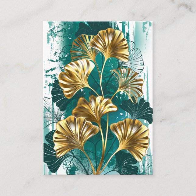 Carte D'accompagnement Branche avec Feuilles d'or Ginko Biloba (Devant)