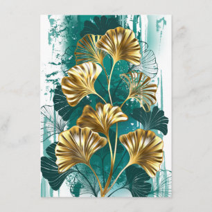 Carte D'accompagnement Branche avec Feuilles d'or Ginko Biloba