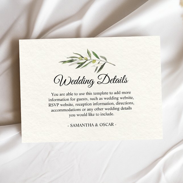 Carte D'accompagnement Branche simple à l'aquarelle vert olive (Créateur téléchargé)