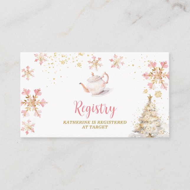 Carte D'accompagnement Brewing Pink Winter Tea Party Baby Shower Registry (Devant)
