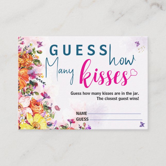 Carte D'accompagnement Bridal Shower Guess How Many Kisses Spring Floral (Devant)