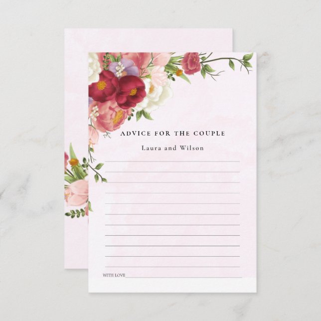 Carte D'accompagnement Bright Red Pink blanc Flower Conseil Wedding showe (Devant / Derrière)