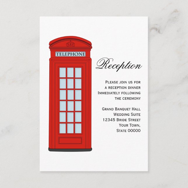 Carte D'accompagnement British Red Telephone Box Wedding Reception Card (Devant)