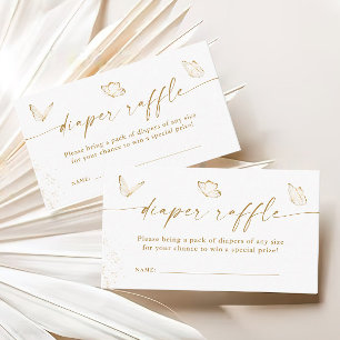 Carte D'accompagnement Brochure Baby shower Papillon blanc or