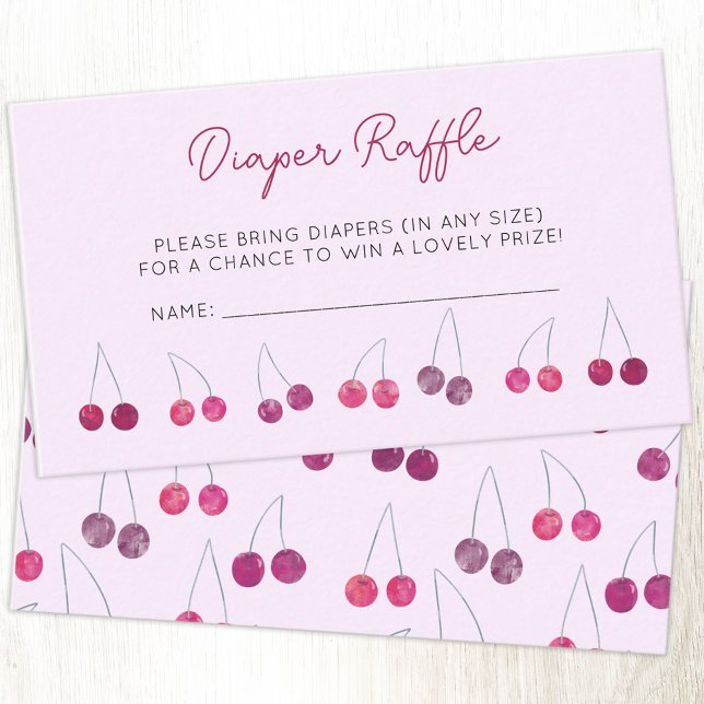 Carte D'accompagnement Brochure Baby shower rose cerise (Pretty watercolor cherry baby shower diaper raffle enclosure card)