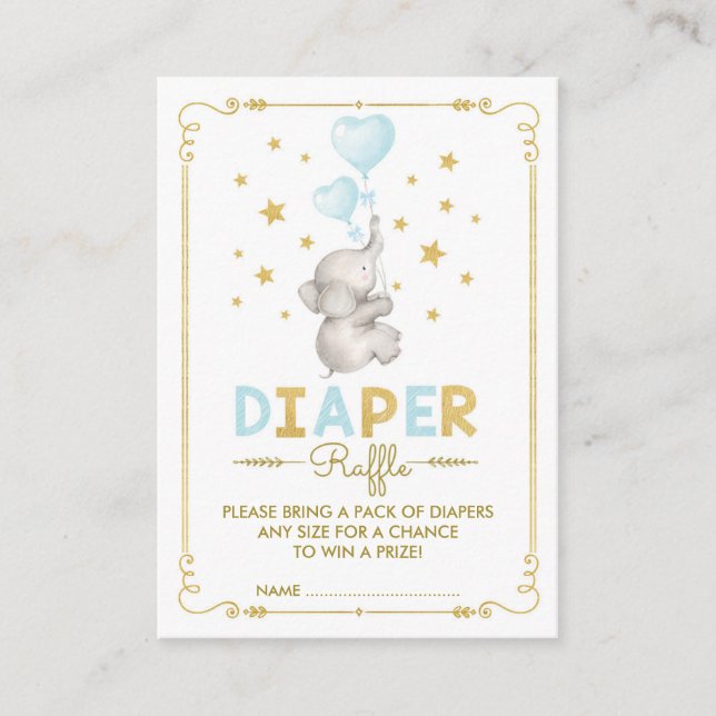 Carte D'accompagnement Brochure éléphant garçon Raffle Blue Gold Baby Ins (Devant)
