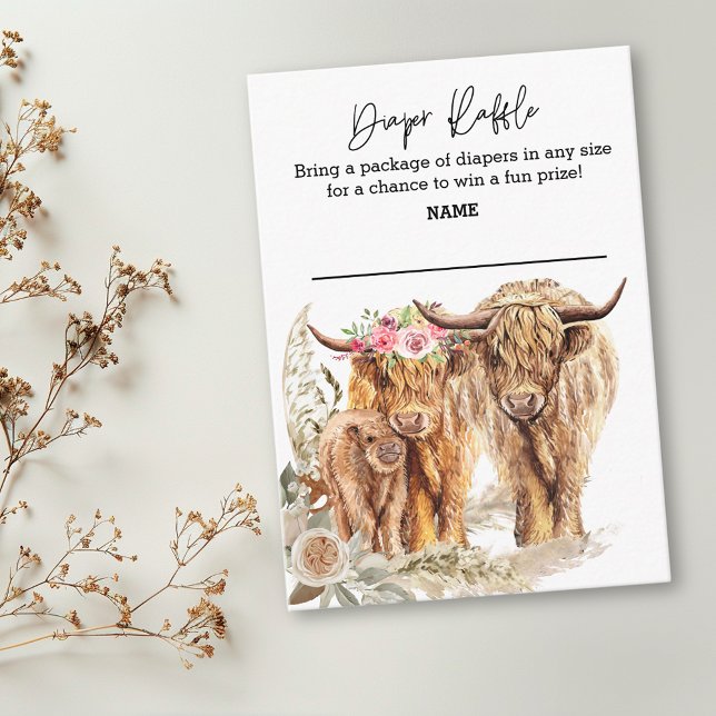 Carte D'accompagnement Brochure Raffle Highland Cow Couple Pampas Grass (Créateur téléchargé)