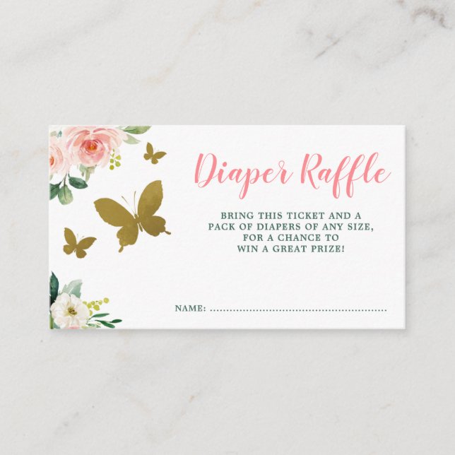 Carte D'accompagnement Brochure rose or floral papillon Girl Diaper Raffl (Devant)