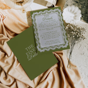 Carte D'accompagnement Broderie de dentelle vert olive Détails de mariage