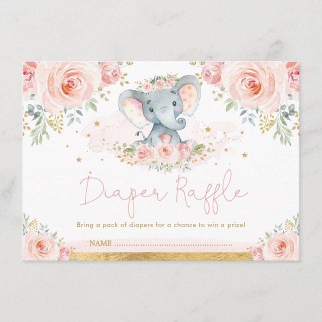 Carte D'accompagnement Brosse Gold Elephant Baby Girl Douche Diaper Raffl (Devant)