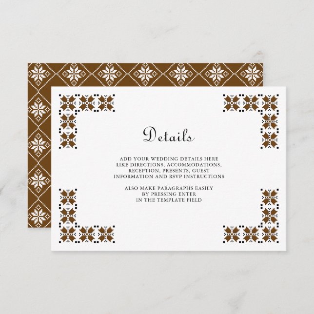 Carte D'accompagnement Brown Black Ukrainian Embroidery Wedding Details (Devant / Derrière)
