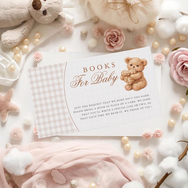 Carte D'accompagnement Brown Gingham Teddy Bear Neutral Baby Shower Paper (Créateur téléchargé)