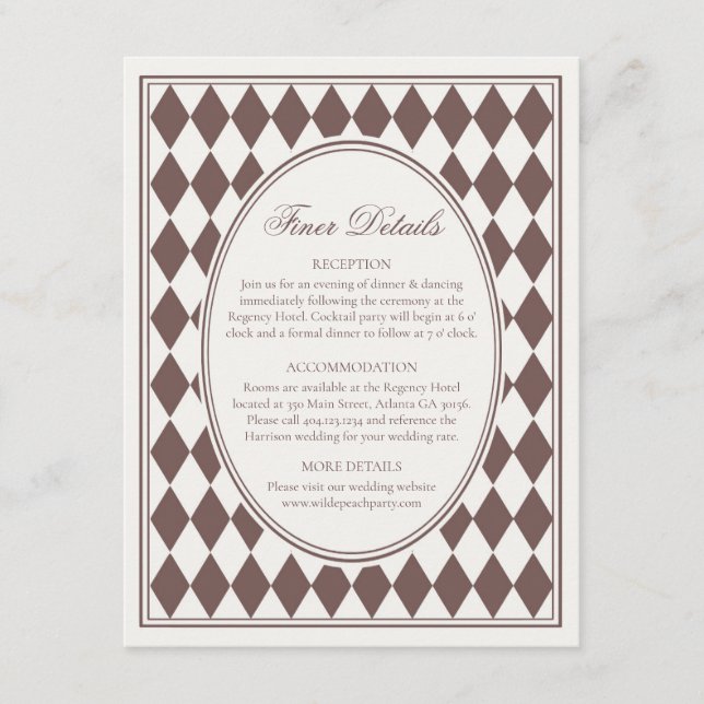Carte D'accompagnement Brown Harlequin Checkered Finer Details Wedding (Devant)
