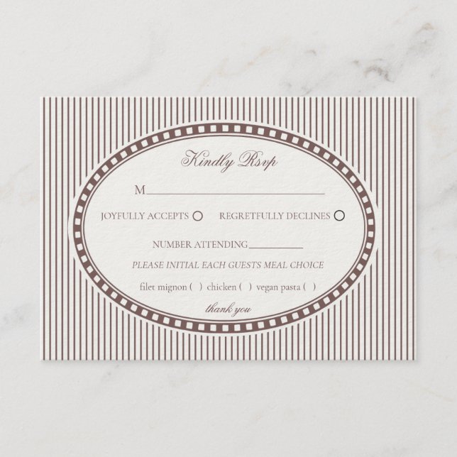 Carte D'accompagnement Brown Mocha Striped Harlequin Pattern Wedding RSVP (Devant)