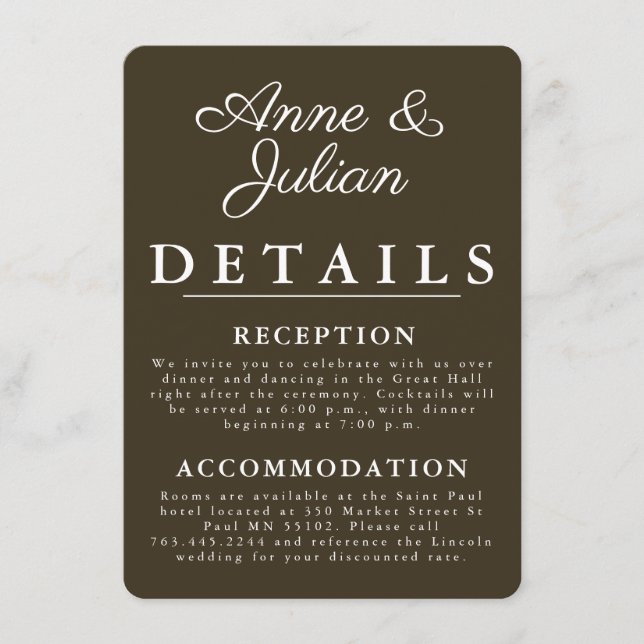 Carte D'accompagnement Brown Modern Wedding Details Card Insert QR Code (Devant)