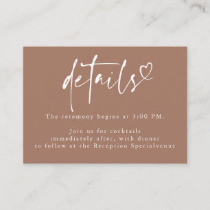 Carte D'accompagnement Brown Moderne Minimaliste Coeur Détails du Mariage