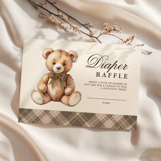 Carte D'accompagnement Brown Plaid Bear Baby Shower Diaper Raffle (Créateur téléchargé)