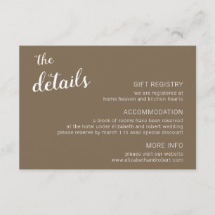 Carte D'accompagnement Brown rustique minimaliste de script Mariage de ca