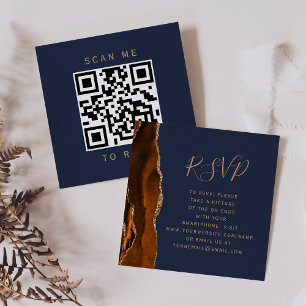 Carte D'accompagnement Brûlé Orange Gold Agate Marine Mariage QR Code RSV