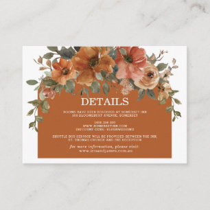 Carte D'accompagnement Brûlé Orange Rust Cuivre Floral Détails du Mariage