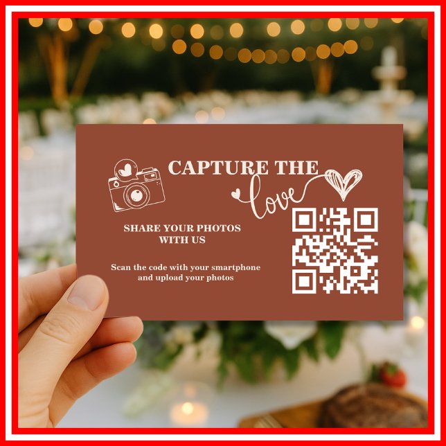 Carte D'accompagnement Brûlé Orange Rustique Capture Le Mariage Amour QR (Créateur téléchargé)