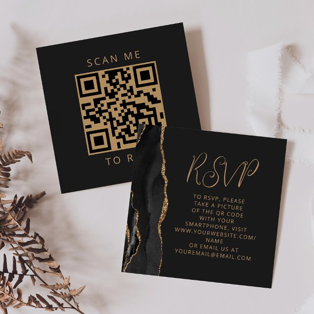Carte D'accompagnement Budget Agate noire or mariage QR Code RSVP (Créateur téléchargé)