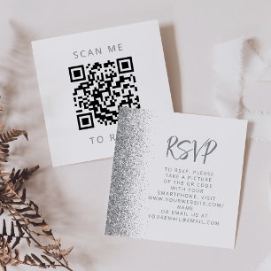 Carte D'accompagnement Budget Argent Pailleté Blanc Mariage Code QR RSVP