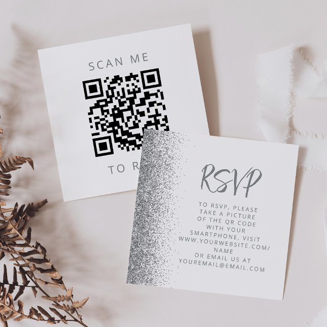 Carte D'accompagnement Budget Argent Pailleté Blanc Mariage Code QR RSVP (Créateur téléchargé)