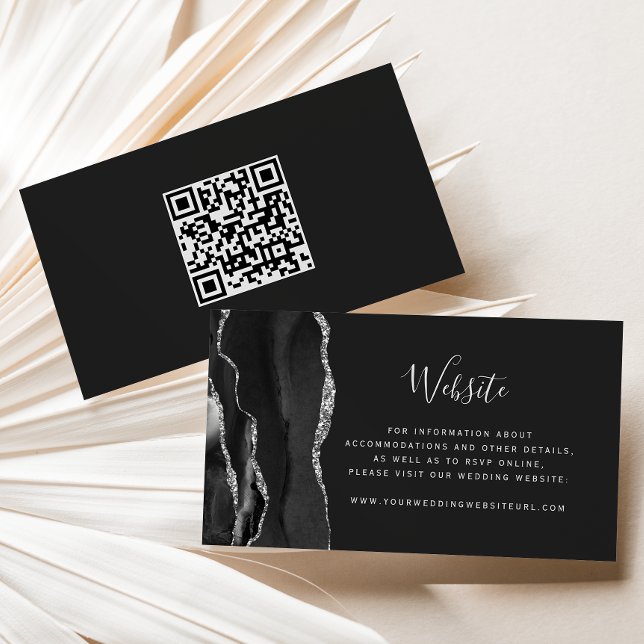 Carte D'accompagnement Budget Black Silver Agate Dark Mariage QR Code (Créateur téléchargé)