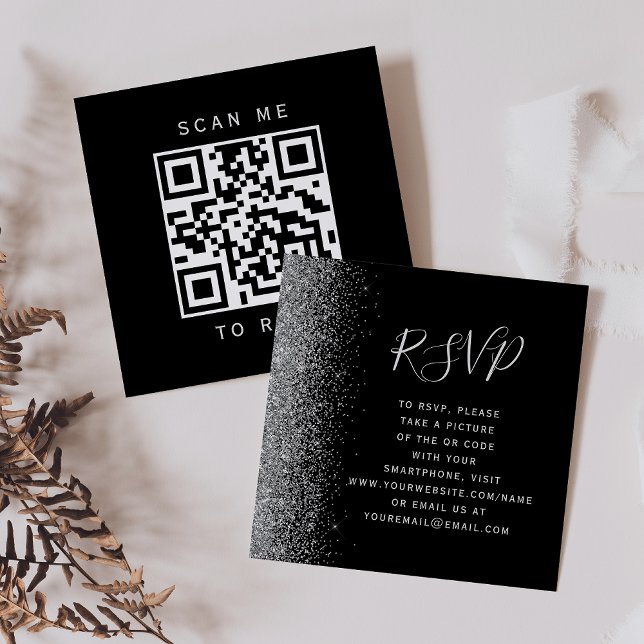 Carte D'accompagnement Budget Black Silver Parties scintillant Mariage QR (Créateur téléchargé)