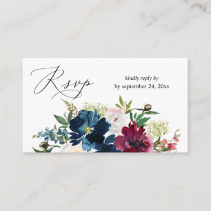 Carte D'accompagnement Budget Blue, Bourgogne et blanc Floral 2SM Repas R