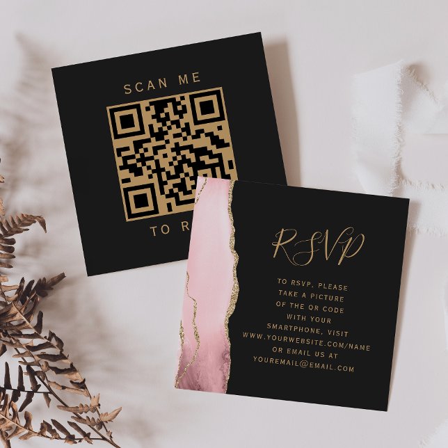 Carte D'accompagnement Budget Blush Gold Agate Dark Mariage QR Code RSVP (Créateur téléchargé)