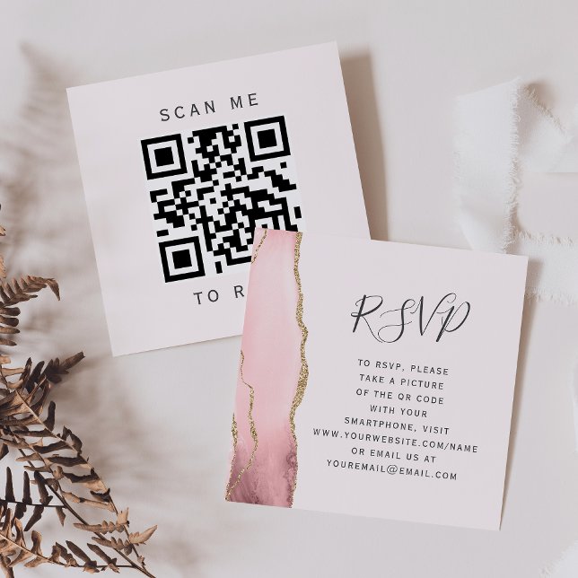 Carte D'accompagnement Budget Blush Gold Agate Mariage QR Code RSVP (Créateur téléchargé)