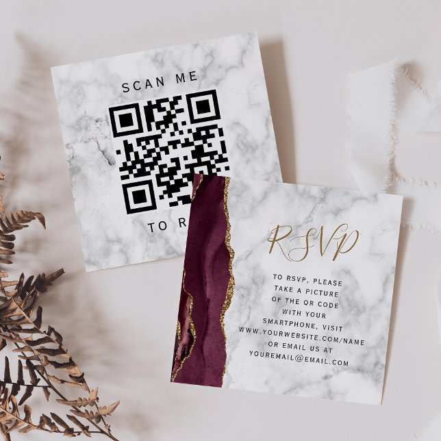 Carte D'accompagnement Budget Bourgogne Agate Marbre Code QR RSVP (Créateur téléchargé)