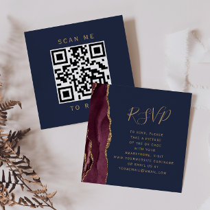 Carte D'accompagnement Budget Bourgogne Agate Marine QR Code RSVP