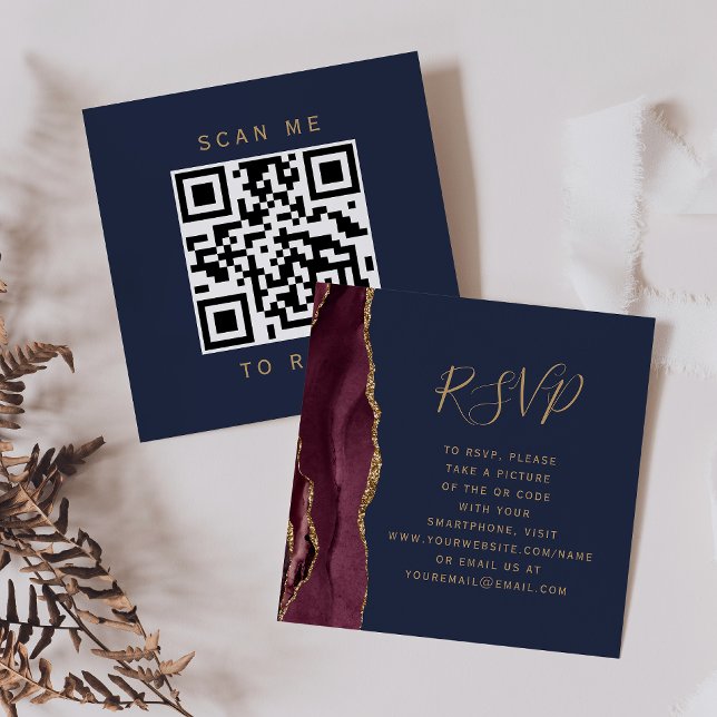 Carte D'accompagnement Budget Bourgogne Agate Marine QR Code RSVP (Créateur téléchargé)