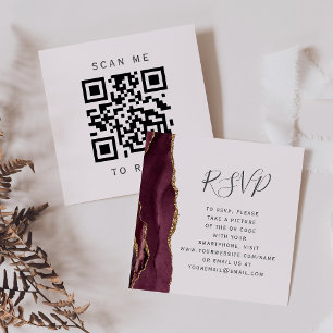 Carte D'accompagnement Budget Bourgogne Gold Agate Blush QR Code RSVP