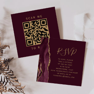 Carte D'accompagnement Budget Bourgogne Gold Agate Mariage QR Code RSVP