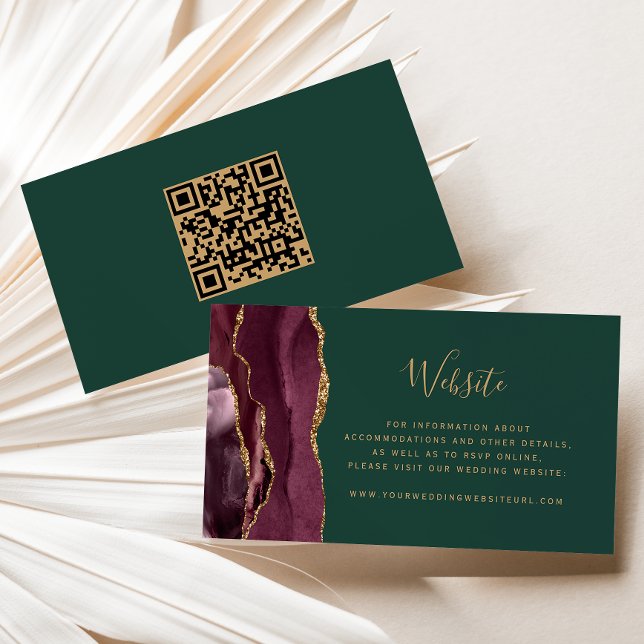 Carte D'accompagnement Budget Bourgogne Gold Agate Vert Mariage QR Code (Créateur téléchargé)