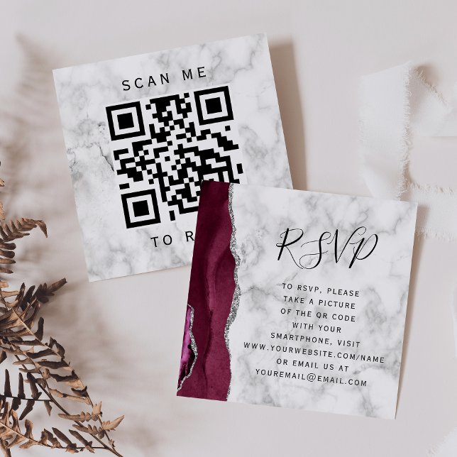 Carte D'accompagnement Budget Bourgogne Mariage Code QR RSVP Agate Argent (Créateur téléchargé)