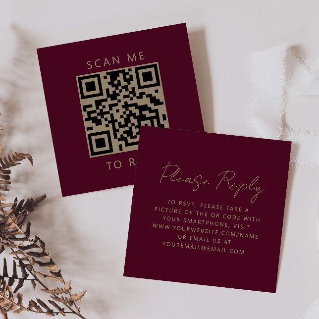 Carte D'accompagnement Budget Bourgogne Mariage Or Script QR Code RSVP (Créateur téléchargé)