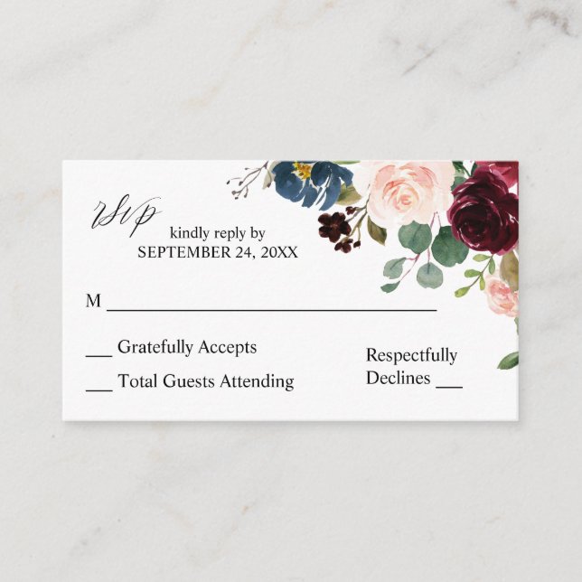 Carte D'accompagnement Budget Bourgogne, Marine & Rose 2SM Pas de repas R (Devant)