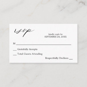 Carte D'accompagnement Budget Calligraphie noir et blanc 2 pas Repas RSVP