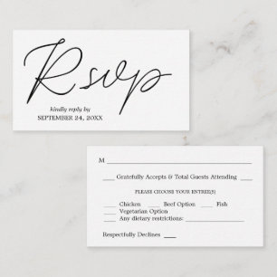 Carte D'accompagnement Budget Calligraphie noir et blanc 3 RSVP avec repa