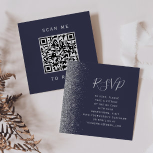 Carte D'accompagnement Budget Dark Blue Silver Mariage QR Code RSVP