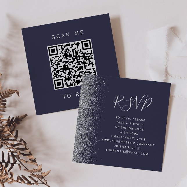 Carte D'accompagnement Budget Dark Blue Silver Mariage QR Code RSVP (Créateur téléchargé)