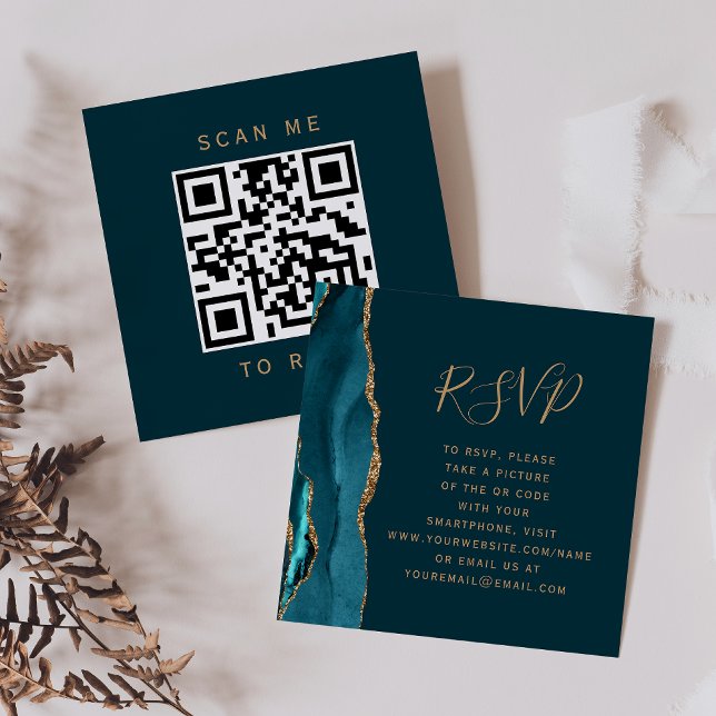 Carte D'accompagnement Budget Dark Turquoise Gold Agate Mariage QR Code R (Créateur téléchargé)