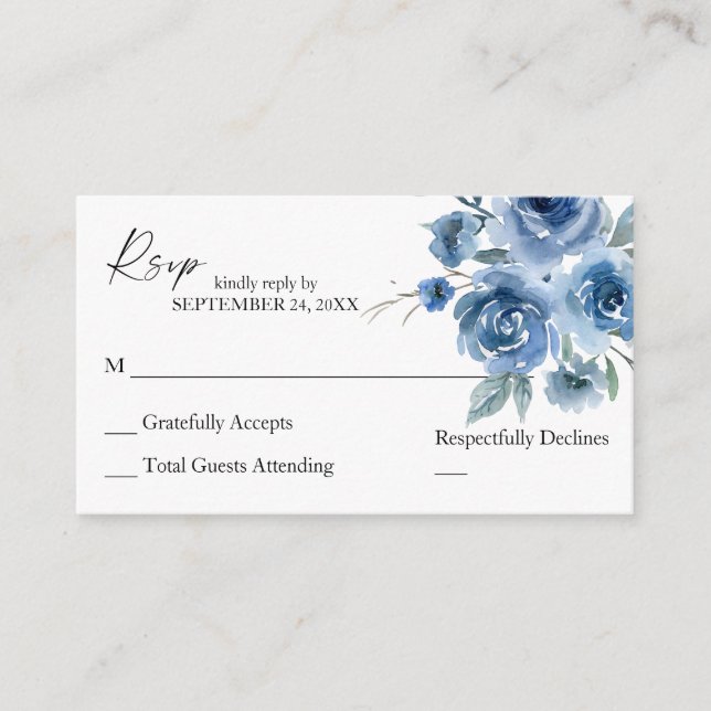 Carte D'accompagnement Budget Dusty Blue & Blue Floral 2SM Pas de repas R (Devant)