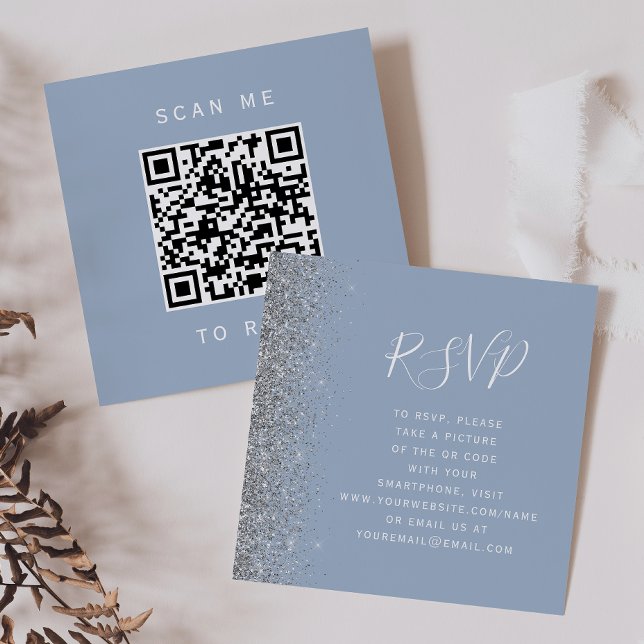 Carte D'accompagnement Budget Dusty Blue Silver Mariage QR Code RSVP (Créateur téléchargé)